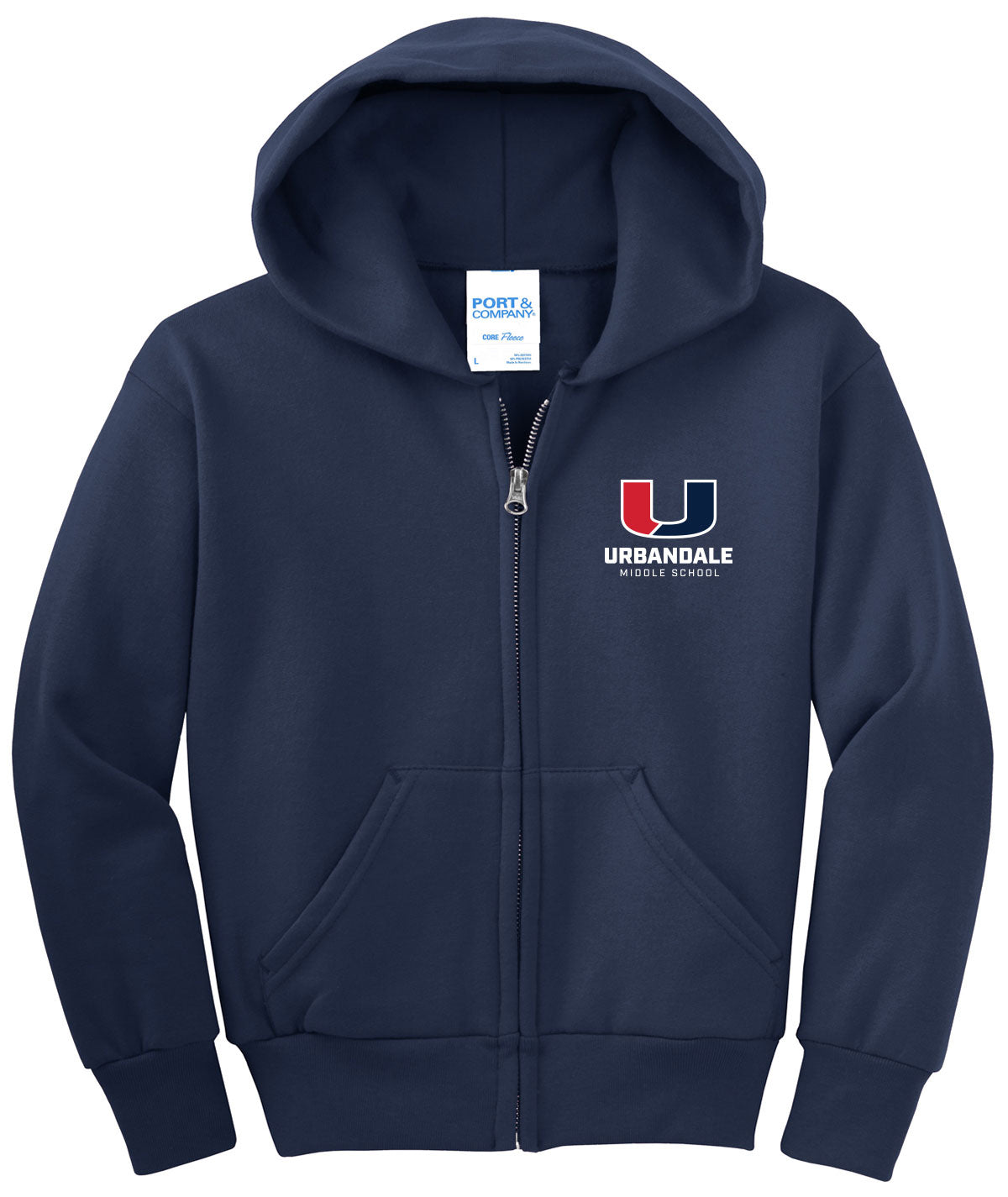 Middle School - Urbandale J-Hawks Youth Fleece Full-Zip Hooded Sweatshirt