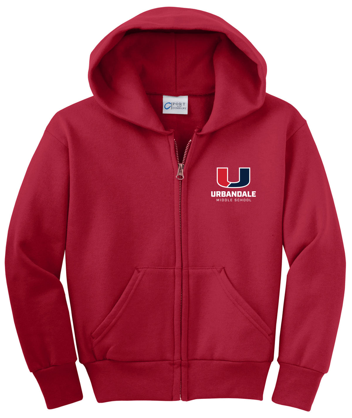 Middle School - Urbandale J-Hawks Youth Fleece Full-Zip Hooded Sweatshirt